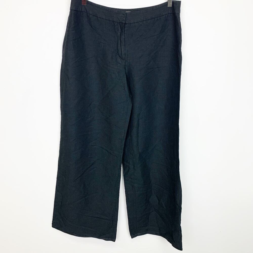 Ann Taylor Loft Women's Ann Wide Leg Black Linen Blend Pants 12